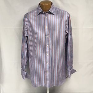 Thomas Pink Red & Blue Striped Dress Shirt